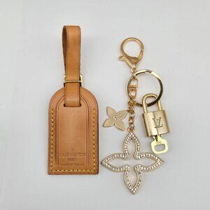 Authentic Louis Vuitton Luggage Nametag and Gold Padlock with Unbranded Keycharm